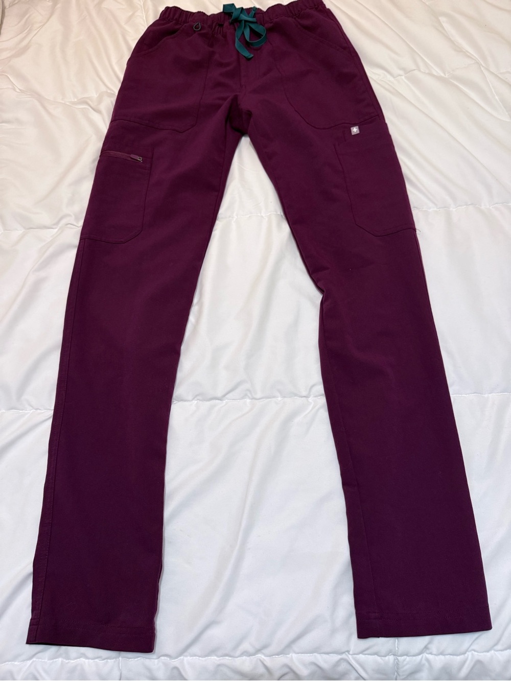 Figs Purple Scrub Pants with Teal Drawstring